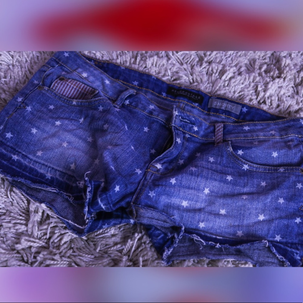 blue American flag stars and stripe jean shorts